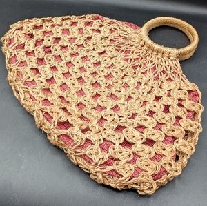 Vintage Sazaby Japan Red Fabric Lined Knotted Twine Shopping Bag Wristlet 1960s?